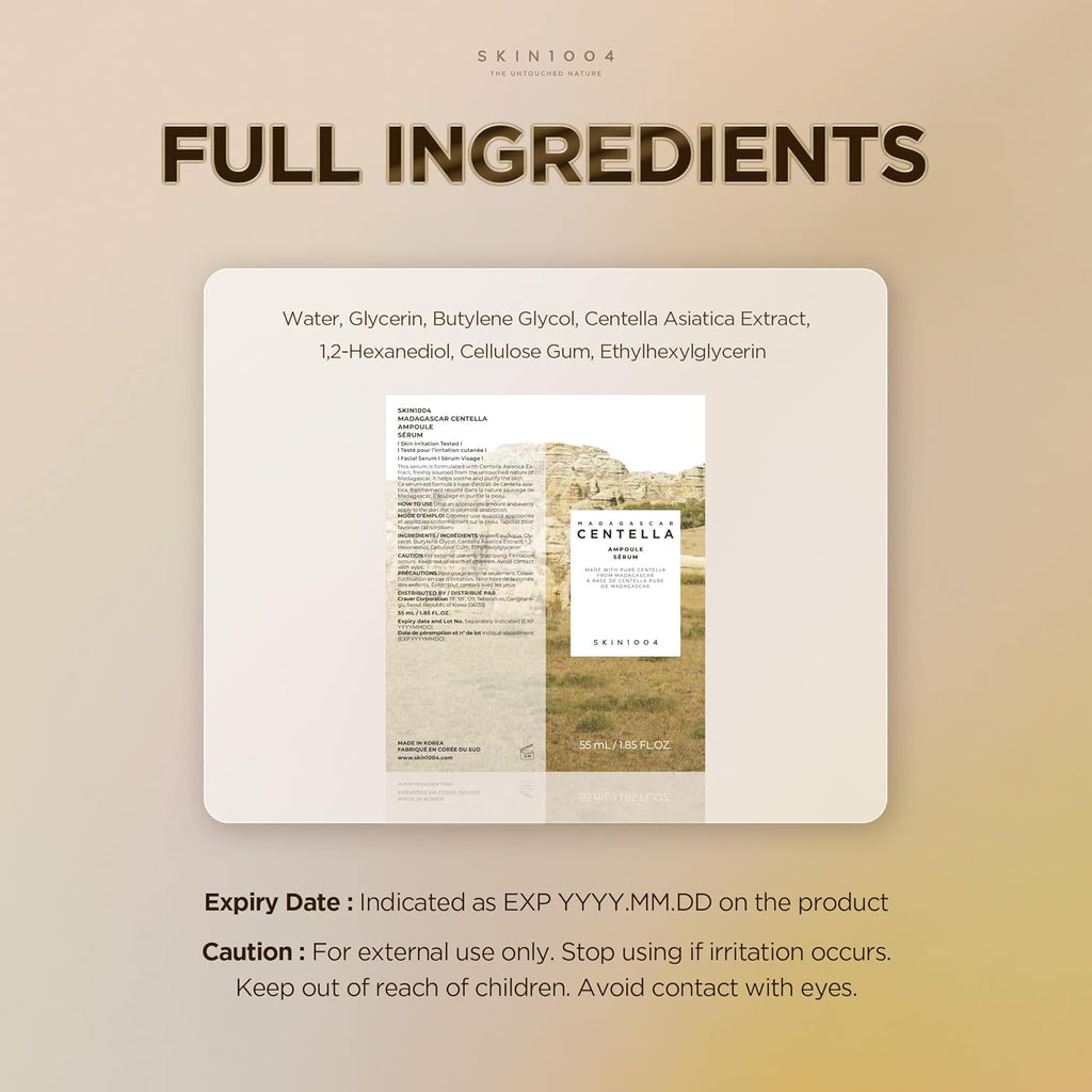 Skin1004, Centella Asiatica del Madagascar / siero viso/estratto 100% di centella asiatica/lenitivo, per pelli sensibili e a tendenza acneica