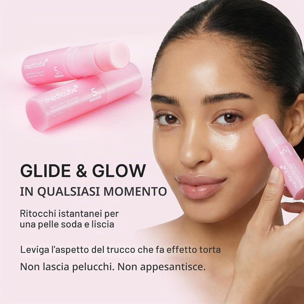 medicube PDRN Pink Collagen Volume Multi Balm Stick | PDRN, NAD e Collagene, Balsamo Multiuso Stick per Viso, Occhi & Collo, Effetto Volumizzante e Rassodante, Skincare Coreana
