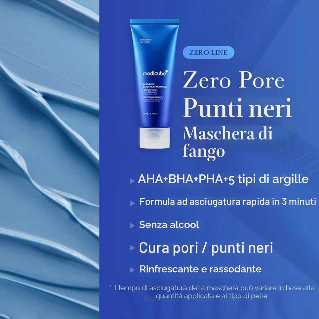 medicube Zero Pore Blackhead Mud Facial Mask | Maschera all'Argilla Coreanaz Rinfrescante, Restringe i Pori, Formula Rapida 3 Minuti con AHA, BHA, PHA & Argilla, 100 g