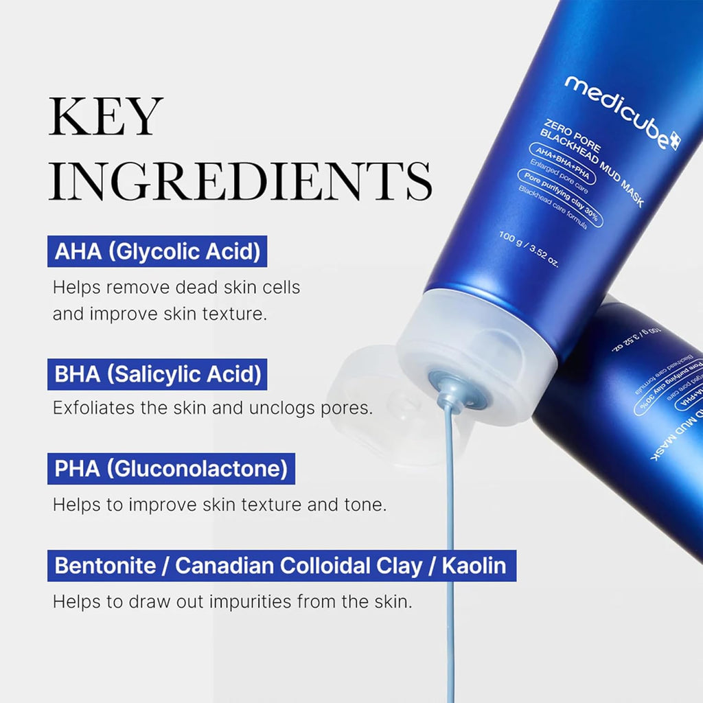 medicube Zero Pore Blackhead Mud Facial Mask | Maschera all'Argilla Coreanaz Rinfrescante, Restringe i Pori, Formula Rapida 3 Minuti con AHA, BHA, PHA & Argilla, 100 g