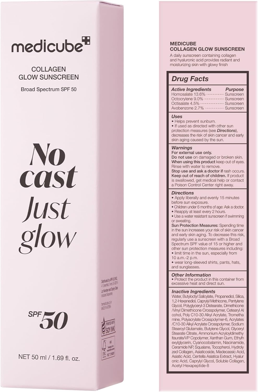Medicube – No Cast Just Glow Collagen Sunscreen SPF50+ | Solare Viso K-Beauty