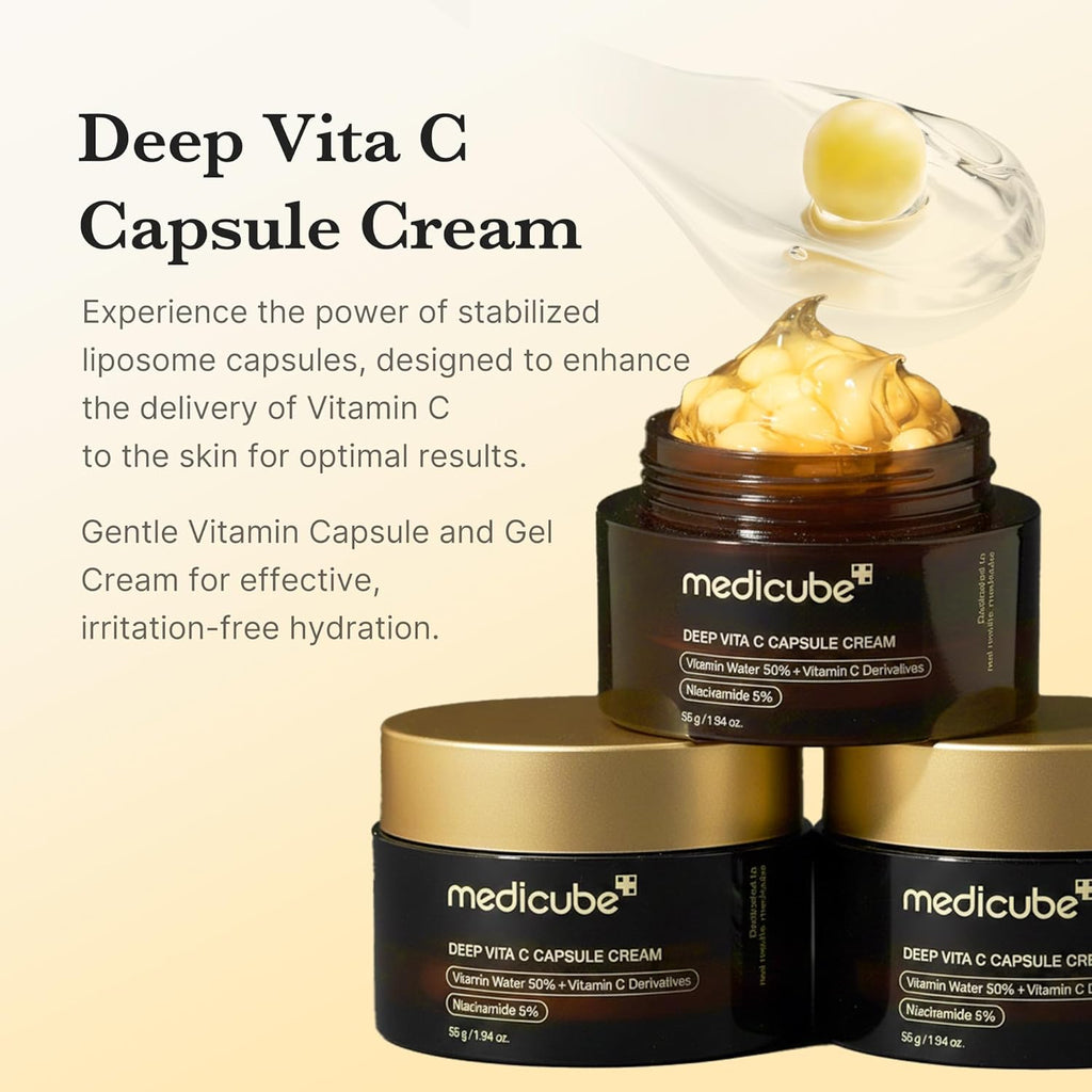 Crema viso Deep Vita C Capsule di Medicube, contenitore con capsule di vitamina C per la cura della pelle.