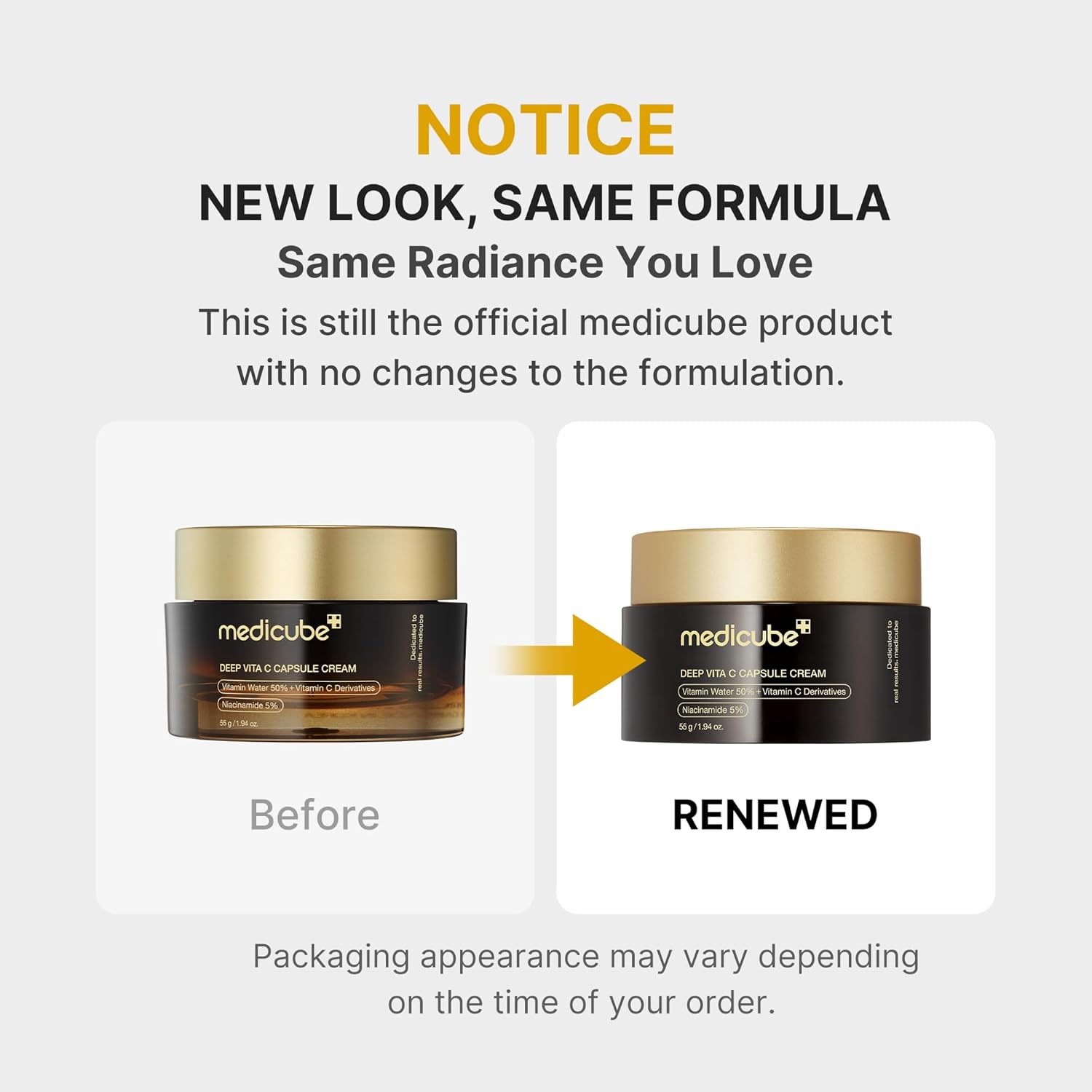 Crema viso Deep Vita C di Medicube, confezione con capsule arancioni e dettagli in bianco, ideale per la cura della pelle.
