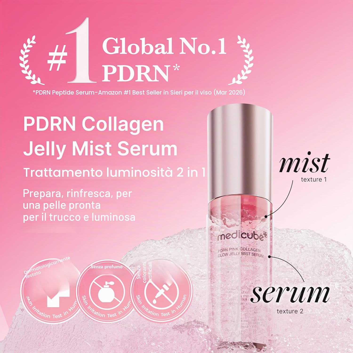 medicube Jelly Mist Serum with Pink PDRN Collagen | Spray Jelly Doppia Texture con Niacinamide, Ceramidi e Acido Ialuronico, Idratazione, Luminosità e Pelle Rimpolpata, 100 ml