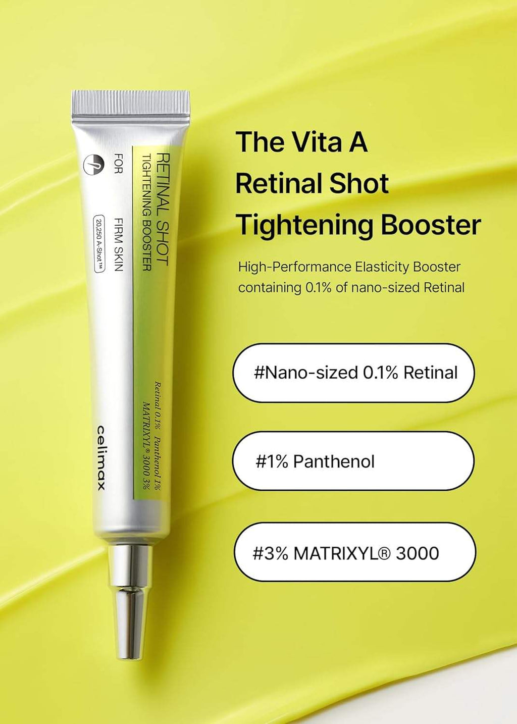 Crema viso anti-age Celimax Retinal Shot Tightening Booster, crema idratante e rassodante per il viso.