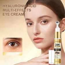 Crema contorno occhi Lanemay 24K Gold, idratante e illuminante, visibile in un contenitore elegante con confezione dorata.